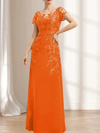 Sheath/Column Scoop Illusion Floor-Length Lace Chiffon Mother of the Bride Dress With Sequins by Dreamylily
