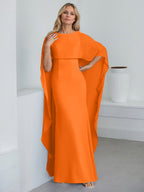 Bodenlanges Etui-Kleid aus Chiffon mit U-Ausschnitt und kaskadierenden Rüschen 