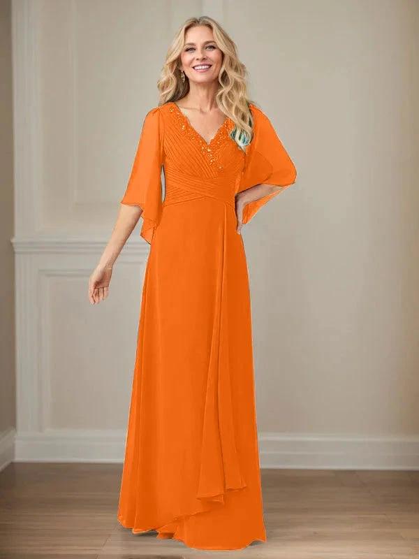 A-Line V-Neck Long Sequins Chiffon Mother Dress by Dreamylily