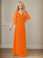 A-Line V-Neck Long Sequins Chiffon Mother Dress by Dreamylily