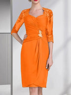 Sheath/Column Sweetheart Knee-Length Chiffon Mother of the Bride Dress With Beading Appliques Lace Sequins Pleated by Dreamylily