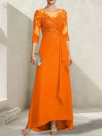 A-line Scoop Illusion Asymmetrical Lace Chiffon Mother of the Bride Dress With Sequins Cascading Ruffles by Dreamylily