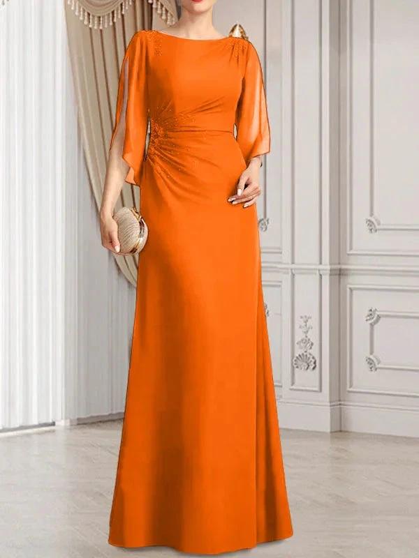 Sheath/Column Scoop Floor-Length Chiffon Mother of the Bride Dress With Pleated Beading by Dreamylily
