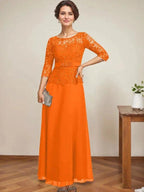 A-line Scoop Illusion Ankle-Length Chiffon Lace Mother of the Bride Dress With Rhinestone Beading by Dreamylily