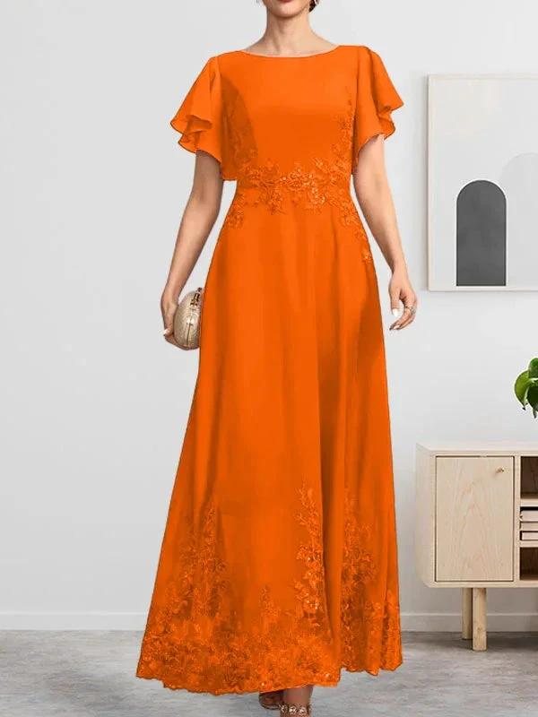 A-line Scoop Ankle-Length Lace Chiffon Mother of the Bride Dress With Sequins by Dreamylily