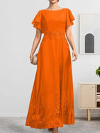 A-line Scoop Ankle-Length Lace Chiffon Mother of the Bride Dress With Sequins by Dreamylily