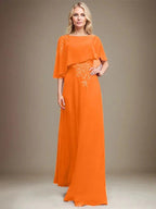 A-line Scoop Floor-Length Chiffon Lace Mother of the Bride Dress With Sequins Beading by Dreamylily