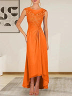 Champagne A-Line Scoop Lace Chiffon Dress by Dreamylily