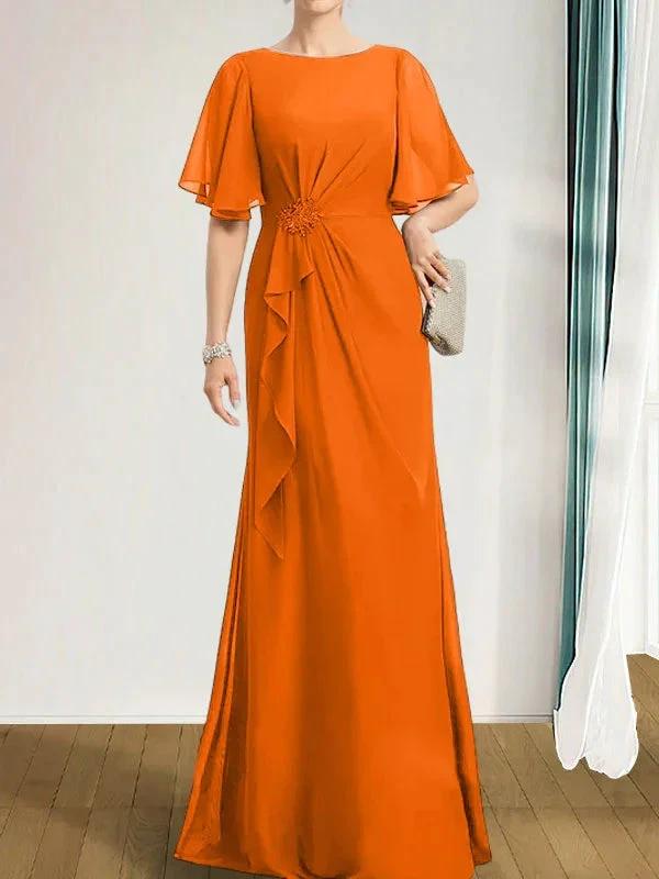 A-line Scoop Floor-Length Chiffon Mother of the Bride Dress With Cascading Ruffles Beading Sequins by Dreamylily