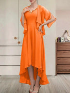 A-line V-Neck Asymmetrical Chiffon Mother of the Bride Dress With Beading Sequins by Dreamylily
