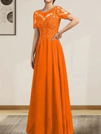 A-line Scoop Illusion Floor-Length Chiffon Lace Mother of the Bride Dress With Sequins Beading by Dreamylily