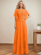 A-line Scoop Illusion Floor-Length Lace Chiffon Mother of the Bride Dress With Sequins by Dreamylily