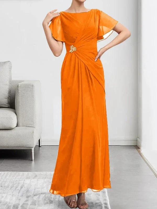 A-line Scoop Ankle-Length Chiffon Mother of the Bride Dress With Beading Pleated by Dreamylily