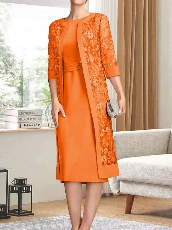 Sheath/Column Scoop Knee-Length Chiffon Mother of the Bride Dress With Pleated Sequins by Dreamylily