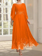 A-line Scoop Illusion Ankle-Length Lace Chiffon Mother of the Bride Dress With Sequins by Dreamylily