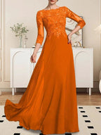 A-line Scoop Floor-Length Lace Chiffon Mother of the Bride Dress With Sequins by Dreamylily