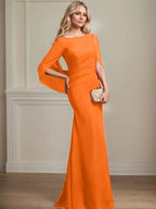Trumpet/Mermaid Boat Neck Floor-Length Chiffon Mother of the Bride Dress With Pleated by Dreamylily