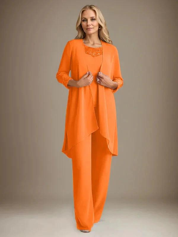 Chiffon Scoop Long Sleeves Mother Of The Bride Pantsuits With Jacket by Dreamylily