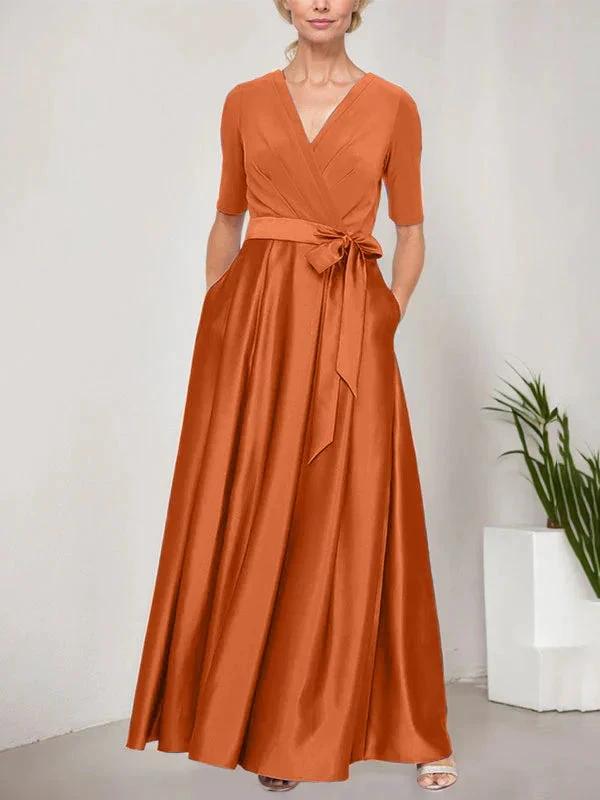 Surplice Neckline Ballgown with Full Satin Skirt & Jersey Bodice by Dreamylily
