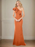 A-line One Shoulder Floor-Length Chiffon Mother of the Bride Dress With Ruffles by Dreamylily