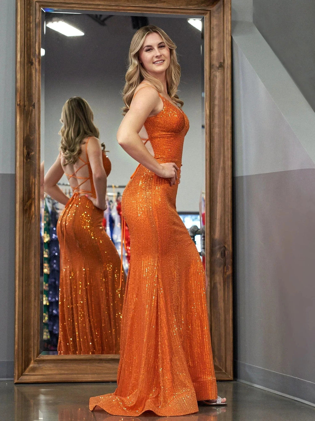 Emaree | Sparkly Mermaid V Neck Sequins Long Prom Dresses with Slit by KissProm