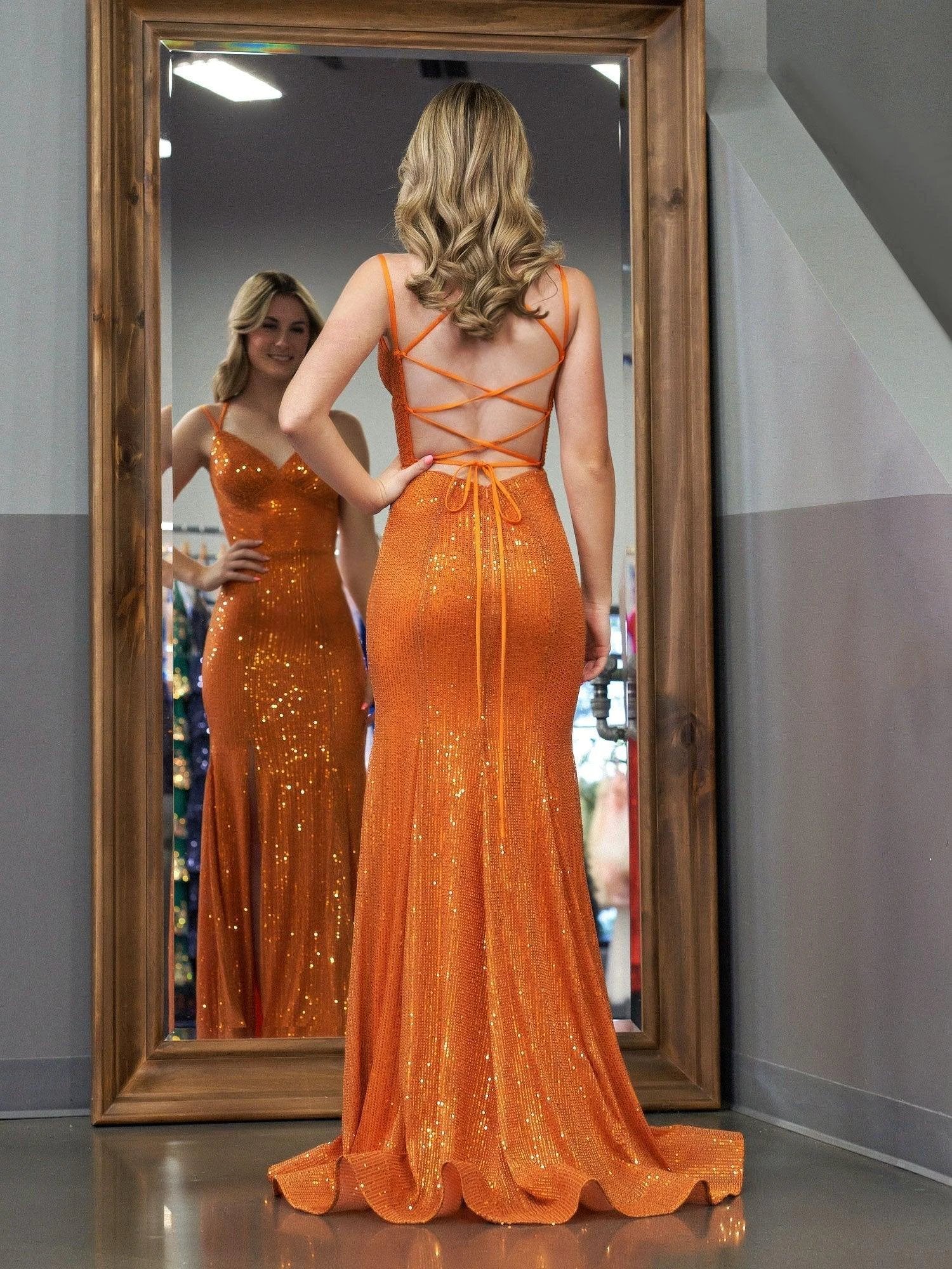 Emaree | Sparkly Mermaid V Neck Sequins Long Prom Dresses with Slit by KissProm