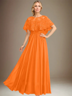 A-line Boat Neck Floor-Length Lace Chiffon Mother of the Bride Dress With Applique Sequins by Dreamylily