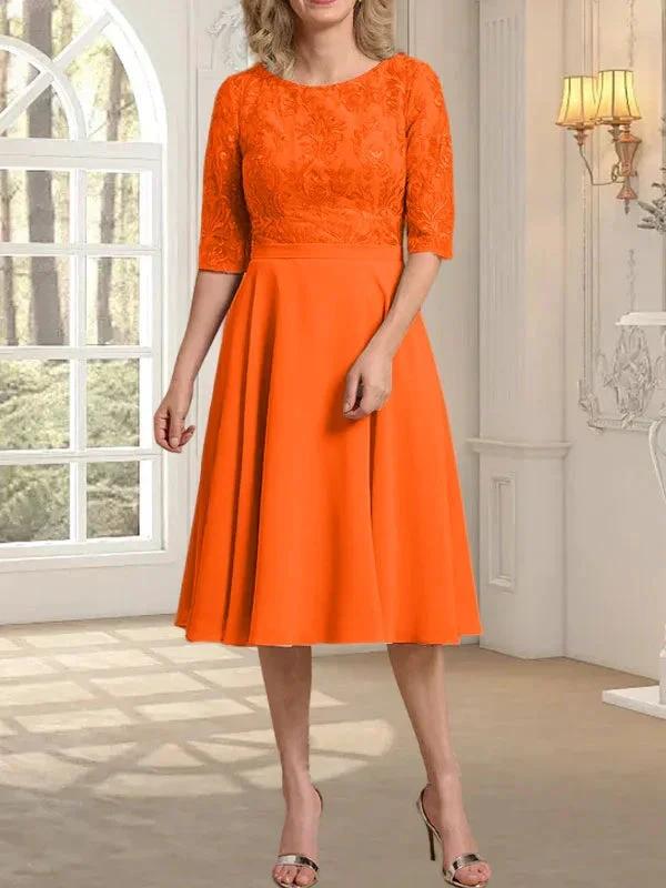 A-line Scoop Knee-Length Lace Chiffon Mother of the Bride Dress by Dreamylily