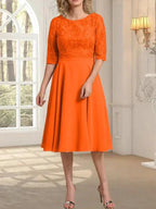 A-line Scoop Knee-Length Lace Chiffon Mother of the Bride Dress by Dreamylily