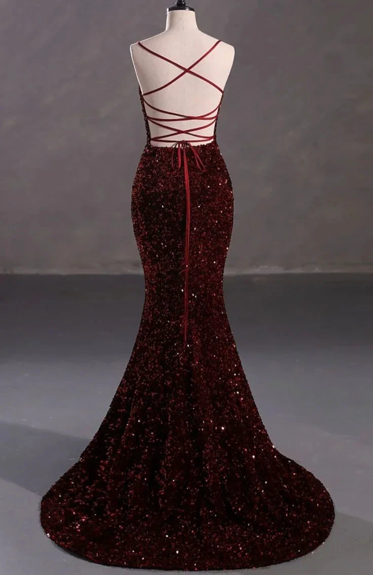 Slim Burgundy Shimmery Open Back Formal Prom Evening Dress Y4164 by simplepromdress