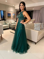 Green A-line Tulle Evening Dress,Green Prom Gown Y5650 by simplepromdress