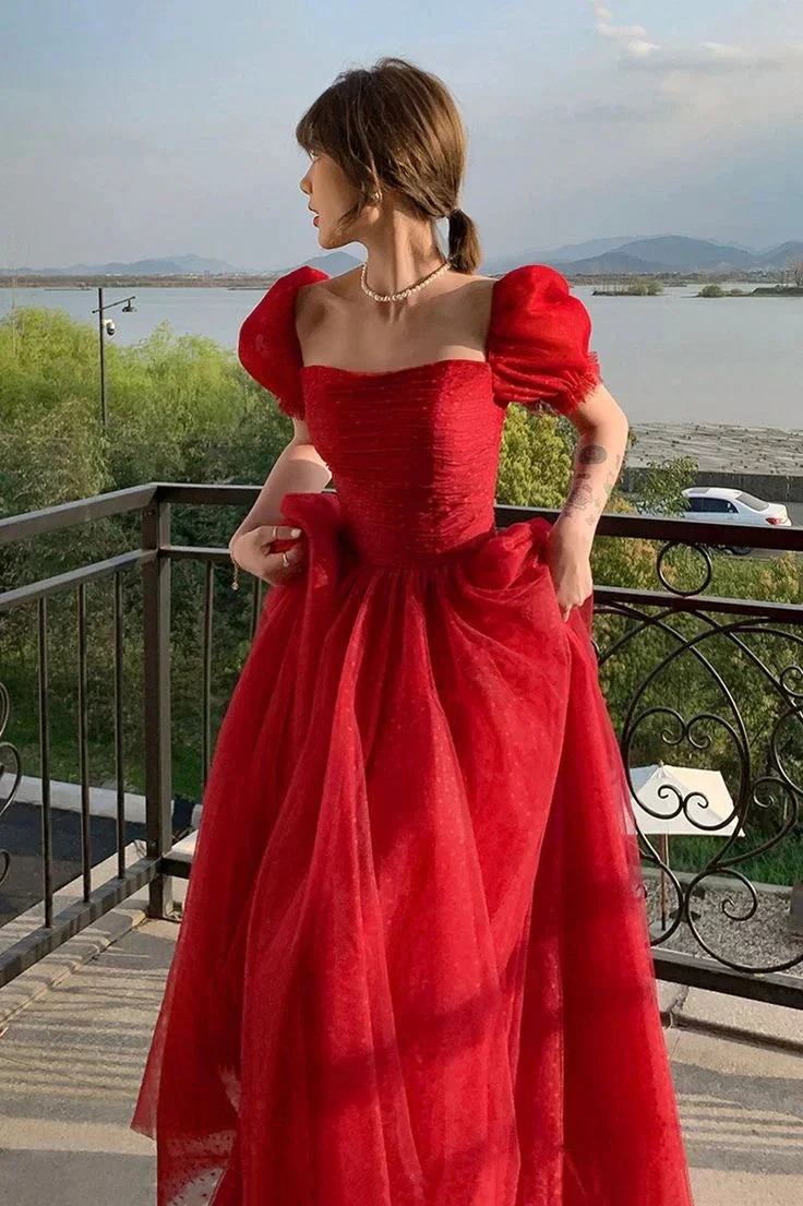 Pretty Red Tulle A Line Prom Dress Long Evening Dress Y7771 by simplepromdress