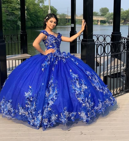 Royal Blue Ballkleid Quinceanera Kleider 3D Blume Schatz Süße 15 16 Prom Party Kleider Y2821