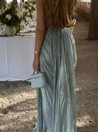 Spaghetti Straps Blue Tulle Pleated Evening Dress Elegant Prom Dress Y8195 by simplepromdress