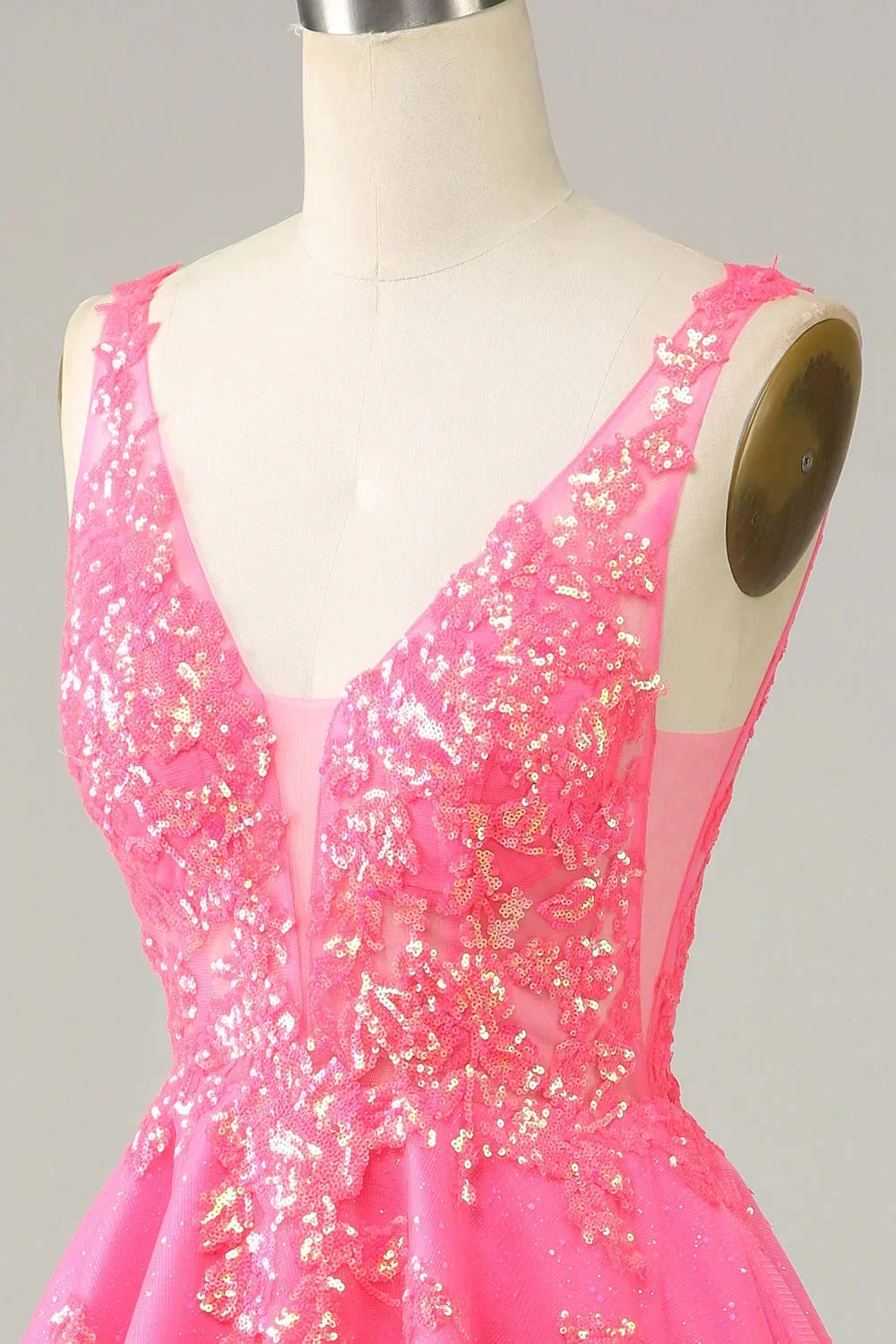 Fuchsia Sequined V Neck Backless Short Homecoming Dress Y4093 by simplepromdress
