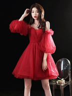 Burgundy sweetheart neck tulle short prom dress burgundy homecoming dress Y2889 by simplepromdress