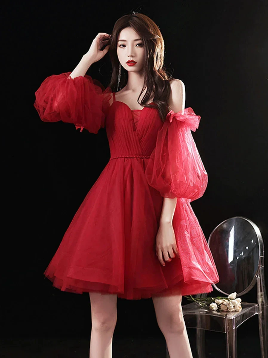 Burgundy sweetheart neck tulle short prom dress burgundy homecoming dress Y2889 by simplepromdress