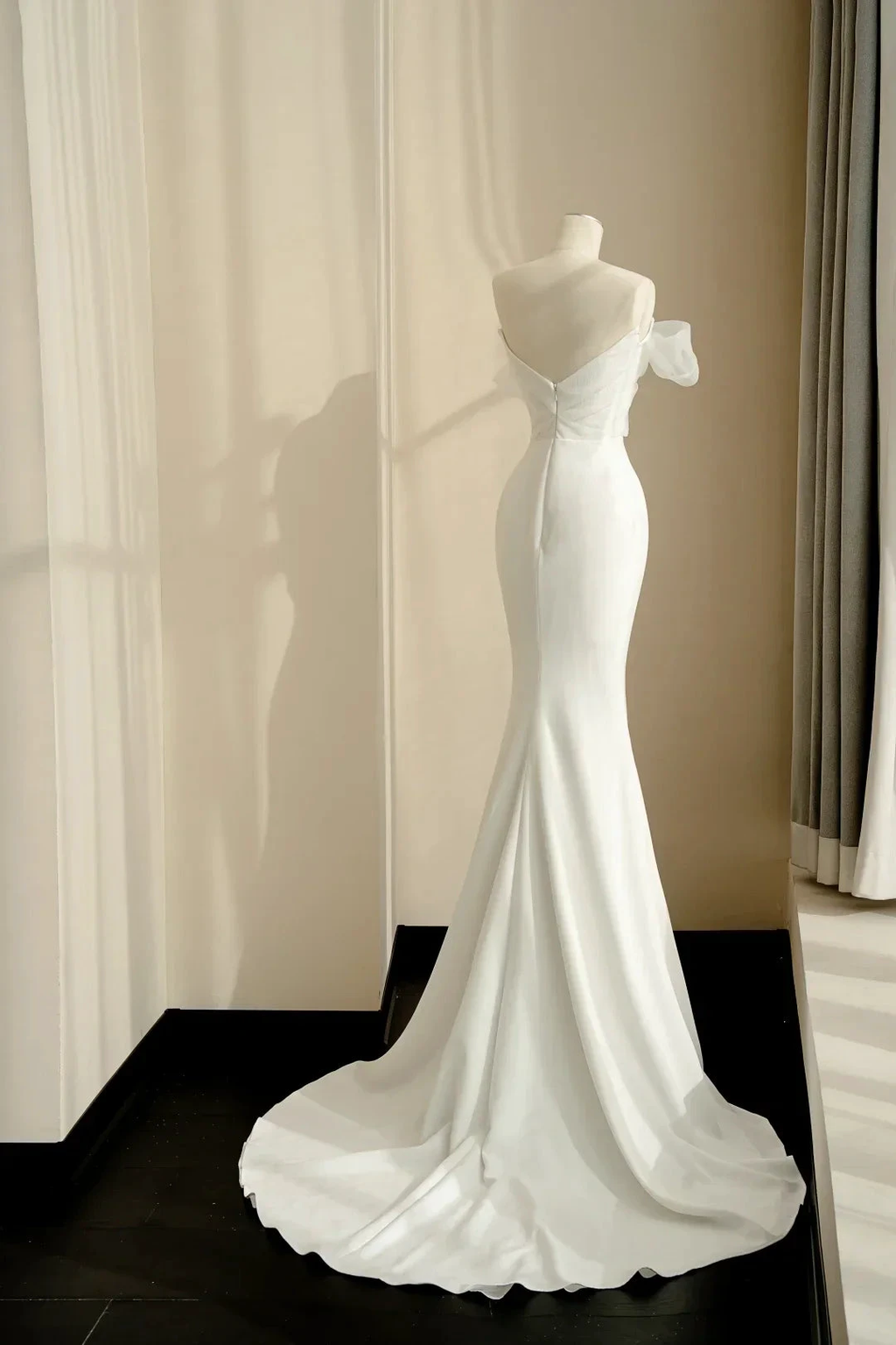 Pretty White Strapless Satin Organza Bow Mermaid Evening Dress,Formal Prom Dress Wedding Dress Y8679 by simplepromdress
