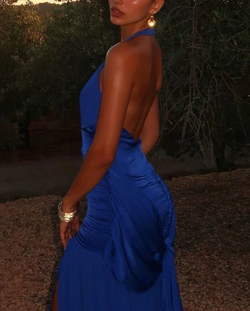 Sexy Halter Backless Blue Long Prom Evening Dress Y7889 by simplepromdress