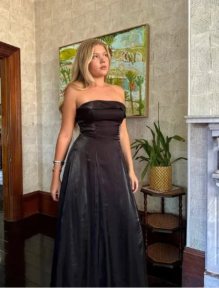 Simple Black Strapless A Line Evening Dress Long Prom Dress Y8303 by simplepromdress