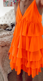 A-line V Neck Orange Homecoming Dress Orange Party Dress Y2275