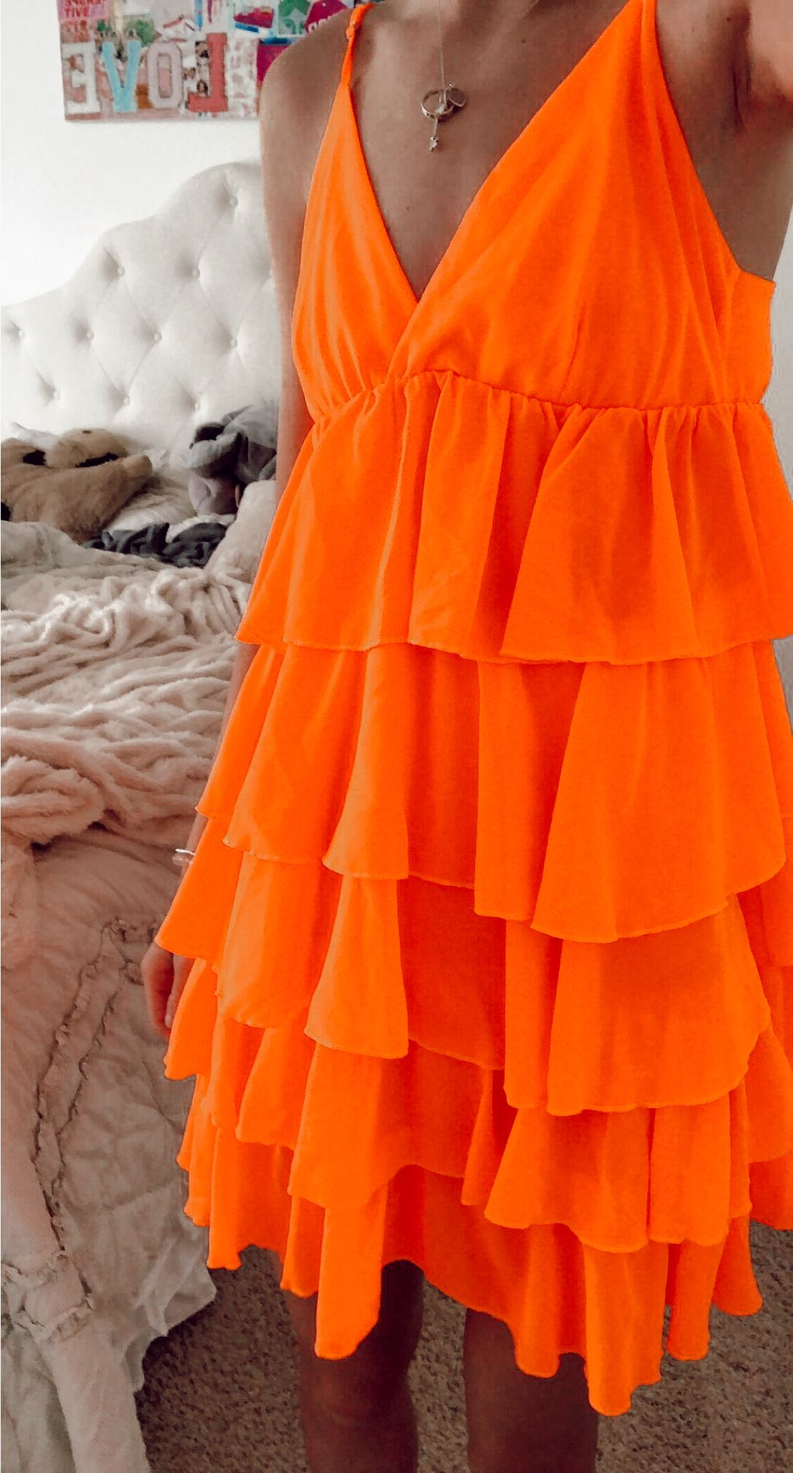 A-line V Neck Orange Homecoming Dress Orange Party Dress Y2275