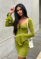Autumn women's fashion trumpet sleeve square collar sexy low-cut body-fitting women's homecoming dress Y2967 by simplepromdress