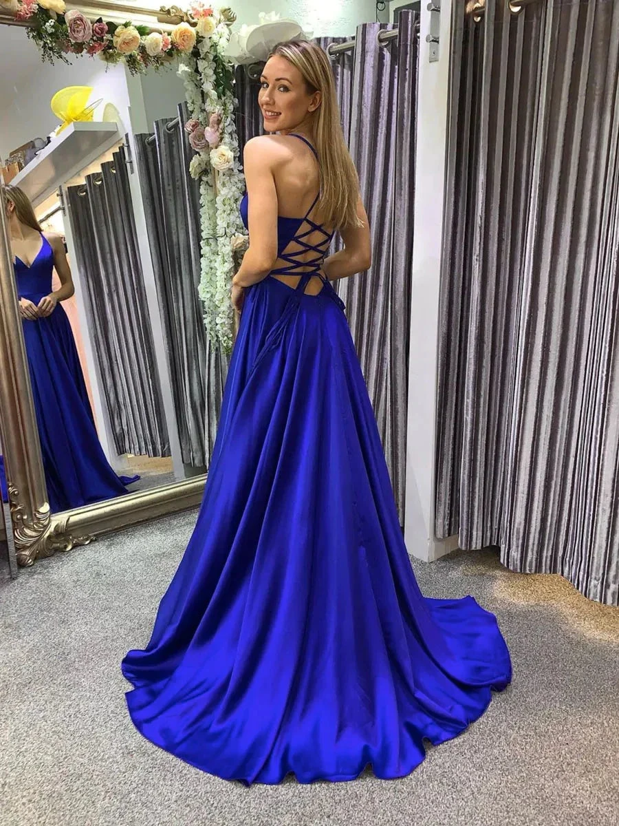 Simple A line blue long prom dress, backless blue evening dress Y367 by simplepromdress