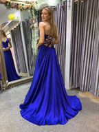 Simple A line blue long prom dress, backless blue evening dress Y367 by simplepromdress