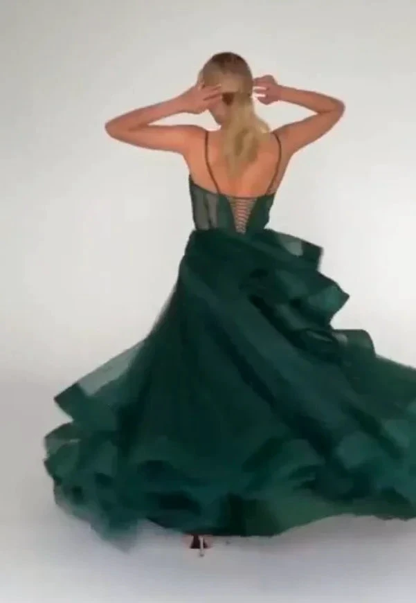 Sparkly Evening Dress Green Corset A-line Evening Gown Y6339 by simplepromdress