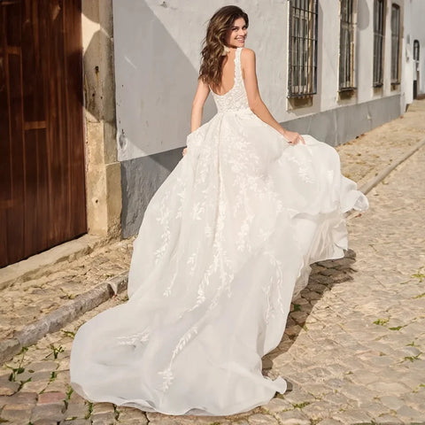 Elegant Square Neck Wedding Dress Open Back Sleeveless A-line Beading Exquisite Bridal Gowns Custom Made robe de mariée