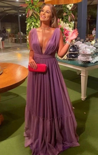 Sexy A-line Deep V Neck Tulle Evening Dress Y5538 by simplepromdress