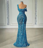 One Shoulder Sparkly Evening Dress Long Mermaid Blue Sexy Formal Dress Y6112 by simplepromdress