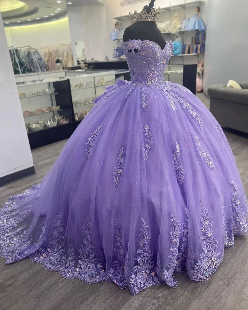 Off The Shoulder Lilac Corset Quinceanera Dress Ball Gown,Appliques Lace Birthday Dress Y789 by simplepromdress